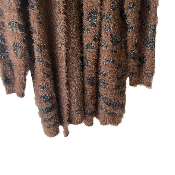 Bydesign Women's Size Large Brown Fuzzy Leopard Print Open Front Cardigan - Picture 3 of 7